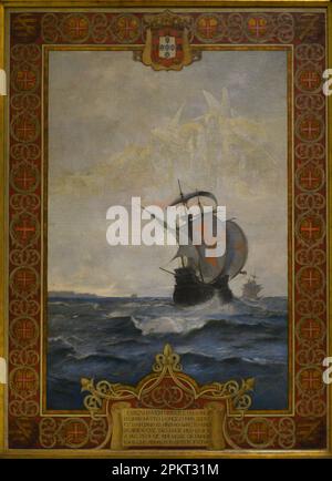 Carrack portugais du 16th siècle. Huile sur toile par Joao Vaz (1859-1931). Musée maritime. Lisbonne, Portugal. Auteur: Joao Vaz (1859-1931). Artiste portugais. Banque D'Images