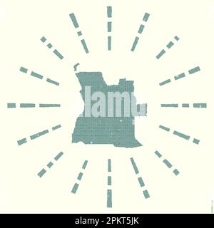 Logo Angola. Affiche grunge Sunburst avec carte du pays. Forme de l'Angola rempli de chiffres hexagonaux avec rayons de soleil autour. Magnifique vecteur illust Illustration de Vecteur