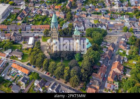 Vue aérienne, St. Église catholique Anthony Basilica dans la ville de Rheine à Rheine, Münsterland, Rhénanie-du-Nord-Westphalie, Allemagne, Münsterland, Lieu de culte, D Banque D'Images