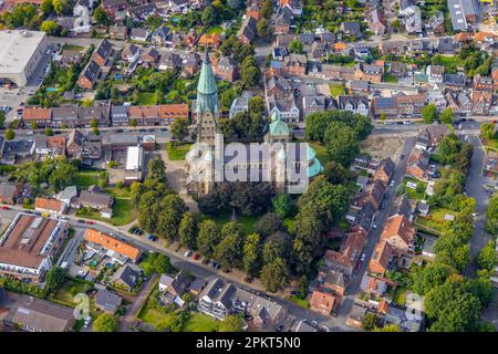 Vue aérienne, St. Église catholique Anthony Basilica dans la ville de Rheine à Rheine, Münsterland, Rhénanie-du-Nord-Westphalie, Allemagne, Münsterland, Lieu de culte, D Banque D'Images