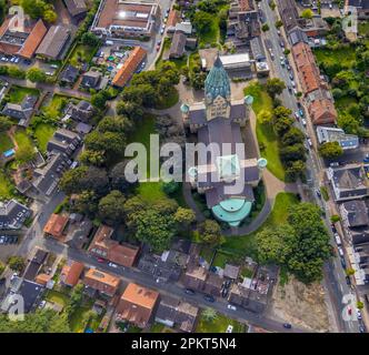 Vue aérienne, St. Église catholique Anthony Basilica dans la ville de Rheine à Rheine, Münsterland, Rhénanie-du-Nord-Westphalie, Allemagne, Münsterland, Lieu de culte, D Banque D'Images