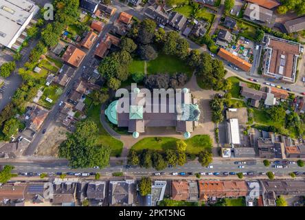 Vue aérienne, St. Église catholique Anthony Basilica dans la ville de Rheine à Rheine, Münsterland, Rhénanie-du-Nord-Westphalie, Allemagne, Münsterland, Lieu de culte, D Banque D'Images