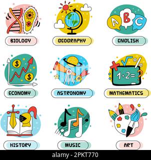 Logo leçons. Symboles d'apprentissage de la science avec place pour le texte modèles de vecteur récents Illustration de Vecteur