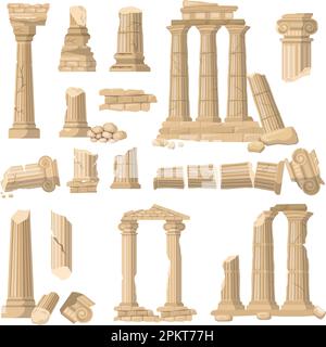 Vieilles ruines. Extérieur du bâtiment endommagé romain illustrations récentes de ruines architecturales vectorielles Illustration de Vecteur