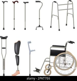 Fauteuils roulants. Outils de réadaptation pour personne handicapée vecteur décent médical réaliste ensemble Illustration de Vecteur