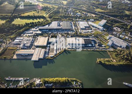 Vue aérienne, zone industrielle Friedrich der Große à l'Herner Meer ainsi que port de plaisance au canal Rhin-Herne dans le quartier Horsthausen à Herne, R Banque D'Images