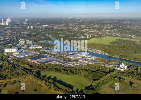 Vue aérienne, zone industrielle Friedrich der Große à l'Herner Meer ainsi que port de plaisance au canal Rhin-Herne dans le quartier Horsthausen à Herne, R Banque D'Images