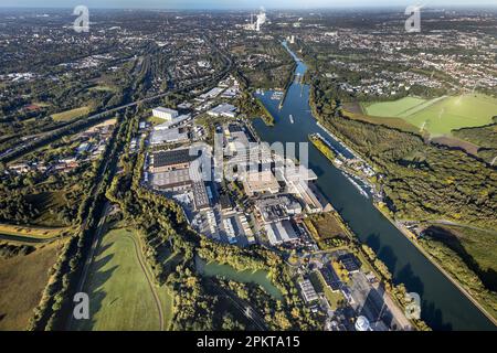 Vue aérienne, zone industrielle Friedrich der Große à l'Herner Meer ainsi que port de plaisance au canal Rhin-Herne dans le quartier Horsthausen à Herne, R Banque D'Images