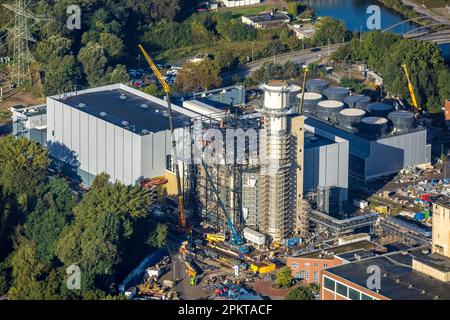 Vue aérienne, STEAG combine la centrale thermique et électrique Herne avec projet de construction de gaz et de vapeur de la centrale électrique Gund Herne dans le district de Baukau-Ouest en He Banque D'Images