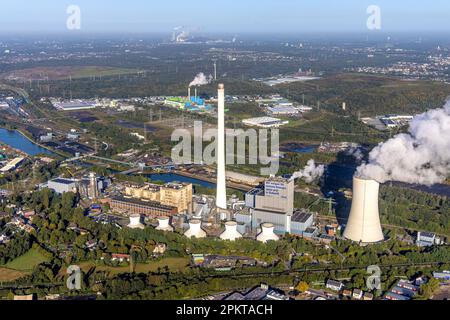 Vue aérienne, STEAG combine la centrale thermique et électrique Herne avec projet de construction de gaz et de vapeur de la centrale électrique Gund Herne dans le district de Baukau-Ouest en He Banque D'Images