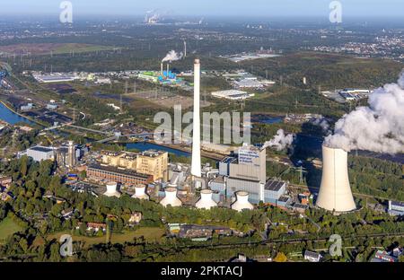 Vue aérienne, STEAG combine la centrale thermique et électrique Herne avec projet de construction de gaz et de vapeur de la centrale électrique Gund Herne dans le district de Baukau-Ouest en He Banque D'Images