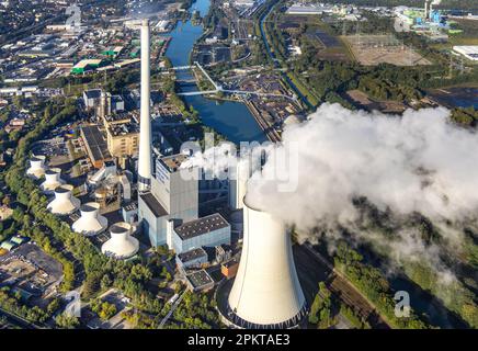 Vue aérienne, STEAG combine la centrale thermique et électrique Herne avec projet de construction de gaz et de vapeur de la centrale électrique Gund Herne dans le district de Baukau-Ouest en He Banque D'Images