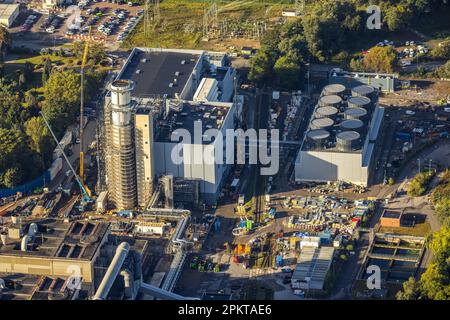 Vue aérienne, STEAG combine la centrale thermique et électrique Herne avec projet de construction de gaz et de vapeur de la centrale électrique Gund Herne dans le district de Baukau-Ouest en He Banque D'Images