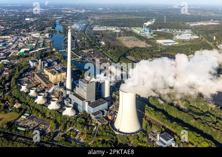 Vue aérienne, STEAG combine la centrale thermique et électrique Herne avec projet de construction de gaz et de vapeur de la centrale électrique Gund Herne dans le district de Baukau-Ouest en He Banque D'Images