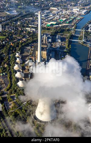 Vue aérienne, STEAG combine la centrale thermique et électrique Herne avec projet de construction de gaz et de vapeur de la centrale électrique Gund Herne dans le district de Baukau-Ouest en He Banque D'Images