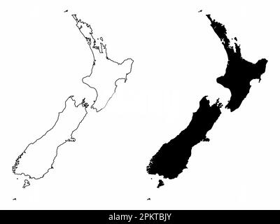 Cartes de contour de la Nouvelle-Zélande isolées sur fond blanc Illustration de Vecteur
