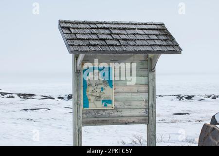 Panneau montrant la carte de Cape Merry à Churchill, Manitoba, Canada Banque D'Images