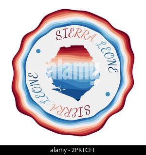 Badge Sierra Leone. Carte du pays avec de belles vagues géométriques et un cadre rouge bleu vif. Logo Sierra Leone vif. Illustration vectorielle. Illustration de Vecteur
