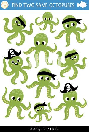 Trouvez deux animaux aquatiques identiques. Activité de jumelage sous la mer pour les enfants. Questionnaire éducatif Ocean Life pour les enfants sur les compétences d'attention. Simple Illustration de Vecteur