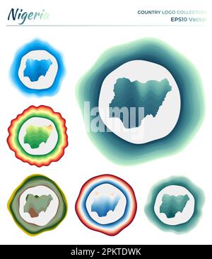 Collection de logos Nigeria. Badge coloré du pays. Des couches autour de la frontière nigériane forme. Illustration vectorielle. Illustration de Vecteur