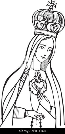 Illustration vectorielle ou dessin à la main de la Vierge de Fátima. Illustration de Vecteur