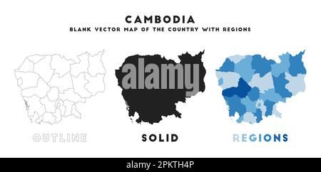 Carte du Cambodge. Frontières du Cambodge pour votre infographie. Forme vectorielle du pays. Illustration vectorielle. Illustration de Vecteur