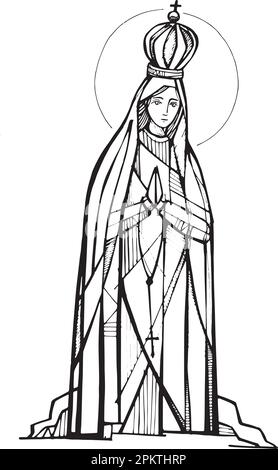 Illustration vectorielle ou dessin à la main de la Vierge de Fatima Illustration de Vecteur