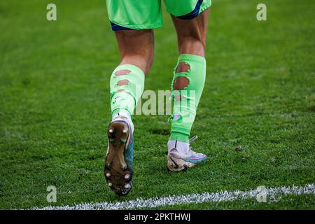 Monchengladbach, Allemagne. 09th avril 2023. Firo : 04/09/2023, football, 1st ligue, 1st Bundesliga, Saison 2022/2023, Borussia Monchengladbach - VfL Wolfsburg chaussettes coupées, détail, crédit: dpa/Alay Live News Banque D'Images