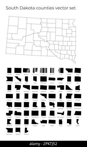 Carte du Dakota du Sud avec formes de régions. Carte vectorielle vierge de l'État des États-Unis avec comtés. Frontières de l'état américain pour votre infographie. Illustrateur vectoriel Illustration de Vecteur