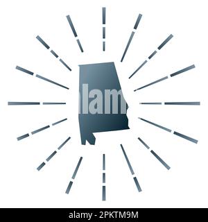 Rafale de soleil en Alabama. Carte de l'état américain avec des rayons étoilés colorés. Alabama illustration dans le numérique, la technologie, Internet, style réseau. Illustration de Vecteur