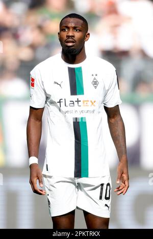 Mönchengladbach, Deutschland, 1. Fussball Bundesliga, 27.Spieltag Borussia Mönchengladbach : VFL Wolfsburg 2-0 09. 04. 2023 im Borussia Park à Mönchengladbach Marcus THURAM (MG) Foto: Norbert Schmidt, Düsseldorf Banque D'Images