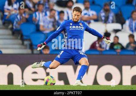 Alejandro Remiro de Real Sociedad de Real Sociedad en action pendant le match de la Liga Santander entre Real Sociedad et Getafe CF à Reale Arena Sta Banque D'Images