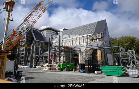 Le tremblement de terre de la cathédrale de Christchurch est en cours de réparation à Pâques, Canterbury, Nouvelle-Zélande, avril 2023 Banque D'Images