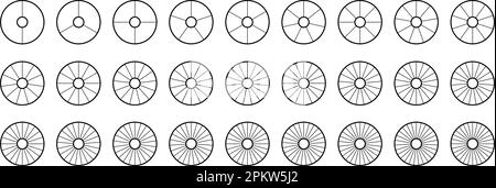 Collection de segments de graphique en anneau. Jeu de schémas de roue. Lot de coupes et de coupes de contour. De 2 à 28 segments de graphiques. Différentes phases et étapes du cycle. Vecteur Illustration de Vecteur