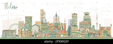 Tbilissi Georgia City Skyline avec des bâtiments de couleur. Illustration vectorielle. Paysage urbain de Tbilissi avec des points de repère. Voyages d'affaires et tourisme. Illustration de Vecteur