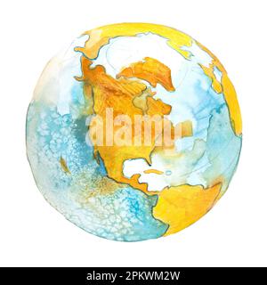 L'Amérique du Nord sur le monde.Planète Terre.Aquarelle Banque D'Images