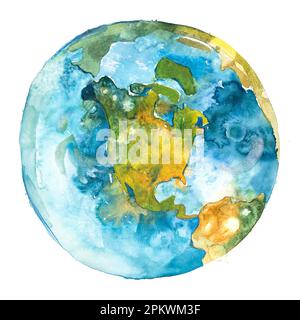 L'Amérique du Nord sur le monde.Planète Terre.Aquarelle Banque D'Images