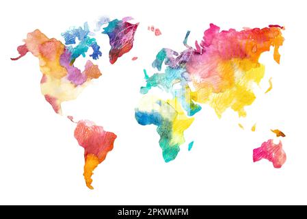 Carte du monde aquarelle dessinée à la main.Illustration de l'aquarelle. Banque D'Images