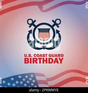 Anniversaire de la Garde côtière des États-Unis. 4 août. Design avec drapeau américain et étoiles patriotes, illustration moderne de vecteur d'arrière-plan Illustration de Vecteur