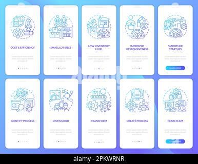 Méthodologie SMED Blue gradient Onboarding Mobile application Screen Set Illustration de Vecteur