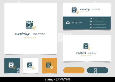 Logo Washing habits avec texte modifiable. Modèle de livre de marque et de carte de visite. Illustration de Vecteur