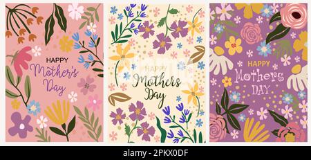 Joyeux fête des mères ensemble de cartes de voeux florales. Illustration de Vecteur