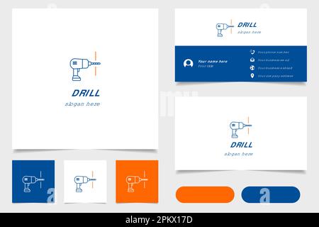 Logo Drill avec texte modifiable. Modèle de livre de marque et de carte de visite. Illustration de Vecteur