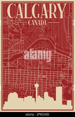 Affiche du réseau routier du centre-ville DE CALGARY, CANADA Illustration de Vecteur