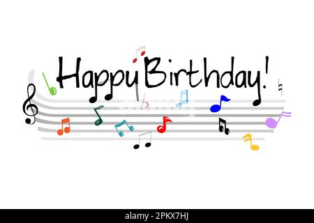 Signe dessiné à la main Joyeux Anniversaire en musique style stave isolé sur fond blanc. Vector Illustration de Vecteur
