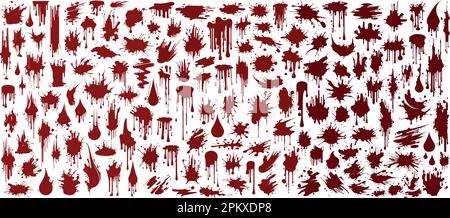 Ensemble de gouttes de sang vecteur. Méga jeu de différents coups: Éclaboussures de sang rouge, taches, éléments de design artistique - illustration vectorielle Illustration de Vecteur