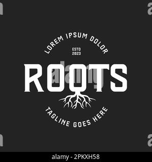 Vintage Retro Roots logo typographie sur fond sombre Illustration de Vecteur