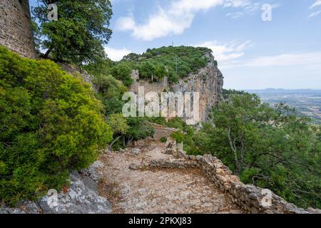 Marches en pierre, sentier de randonnée vers les ruines de Castell Alaro, Serra de Tramuntana, Puig dAlaro, Majorque, Espagne Banque D'Images