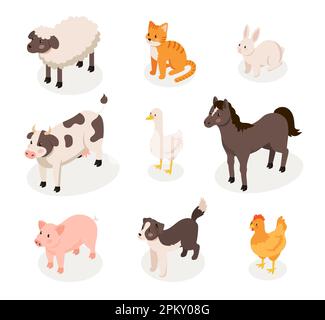 Animaux de ferme set isométrique Illustration de Vecteur