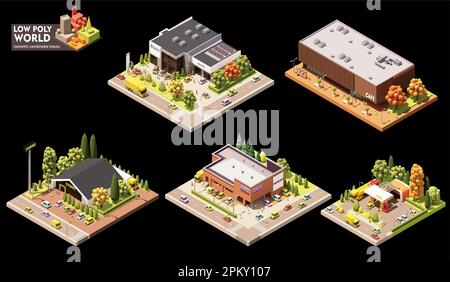 Ensemble de création de cartes vectorielles isométriques. Éléments de carte combinables. Carte de la ville ou de la zone commerciale Illustration de Vecteur
